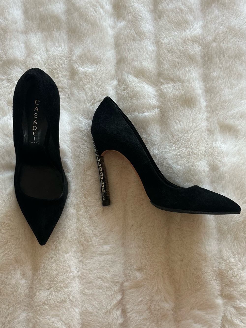 Casadei Black Suede Studded Blade Heel Pointed Toe Pumps Sz 8